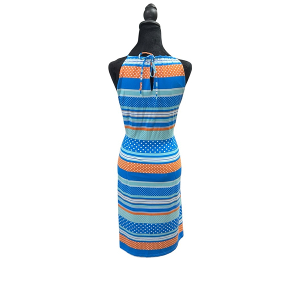 J McLaughlin for Dillard's Halter Performance Dress XL Blue Orange Tie - Picture 2 of 9